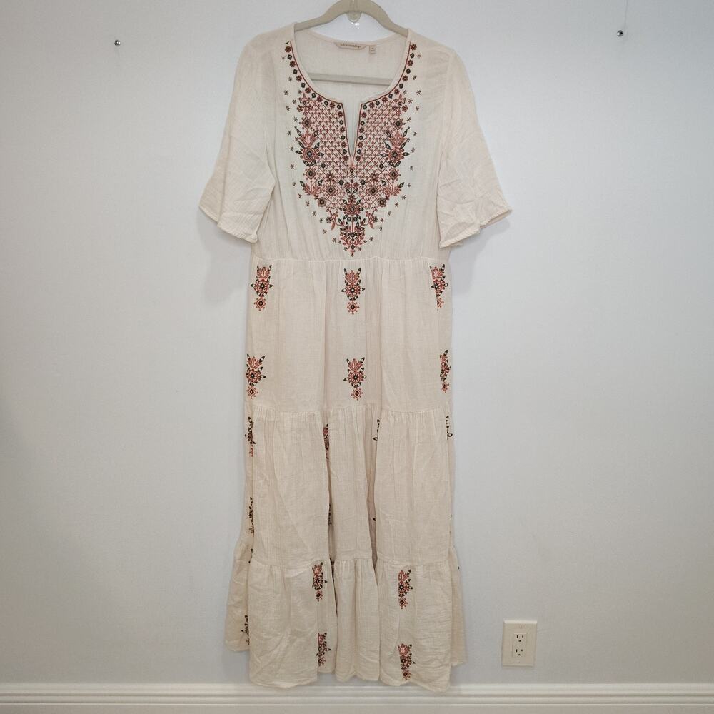 Soft Surroundings Womens Medium Dress Maxi Floral Boho Embroidered Cotton - Picture 2 of 9